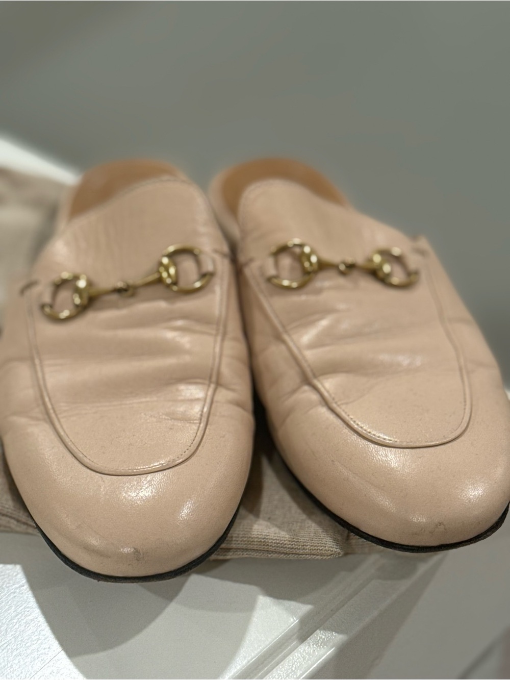Gucci Peach Leather Backless Horsebit Loafers - Picture 3 of 9